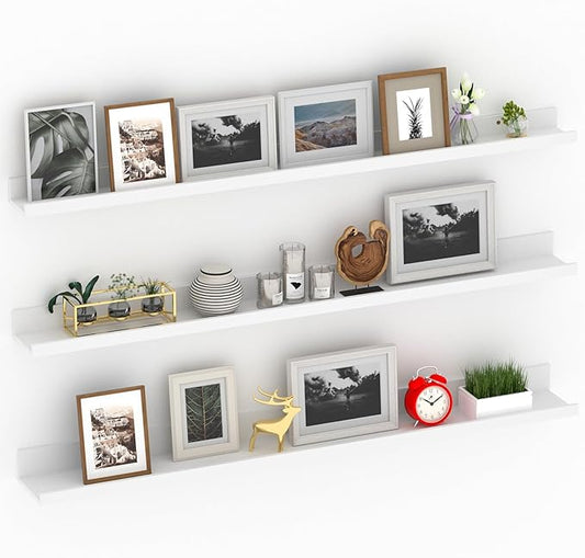 Giftgarden 47 Inch White Floating Shelves for Wall Mount, Modern Long Wood Wall Shelf Ledge for Bathroom Bedroom Living Room Kitchen Nursery Storage, Set of 3 Different Sizes