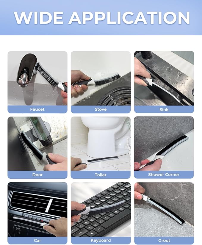 Crevice Cleaning Brushes, Scrub Brush for Hard to Reach Small Space, Home Essentials, Cleaning Supplies, Cleaning Tools for Household Use, Bathroom, Shower, Kitchen, Toilet, Window (3, Black)