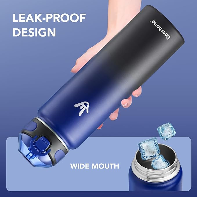 Enerbone 32 oz Insulated Water Bottle, Stainless Steel Bottle with Carrying Strap, Double-Wall Vacuum Insulation Design, Leakproof Sports Bottle with Straw, Keep Drinks Cold or Hot for Hours