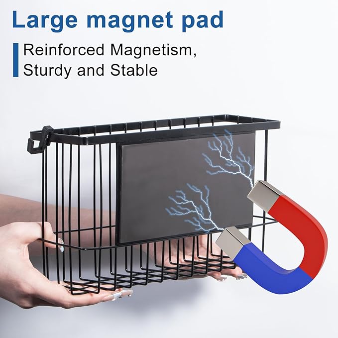 dedoot Magnetic Holder Locker Strong Black Mesh Holder Magnetic Basket Organizer Shelf Rack for Whiteboard,Fridge, Sponge, Recipe, Beverage ,Refrigerator ,Office File Foil,10.25x 3.6x 6 inches