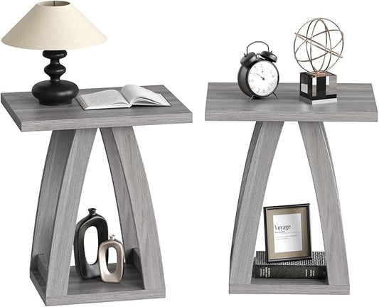 End Tables Living Room, Side Table Beside Sofa, Nightstand for Bedroom, Couch Side Table with Shelf, Modern End Table for Living Room, Grey End Table Set of 2