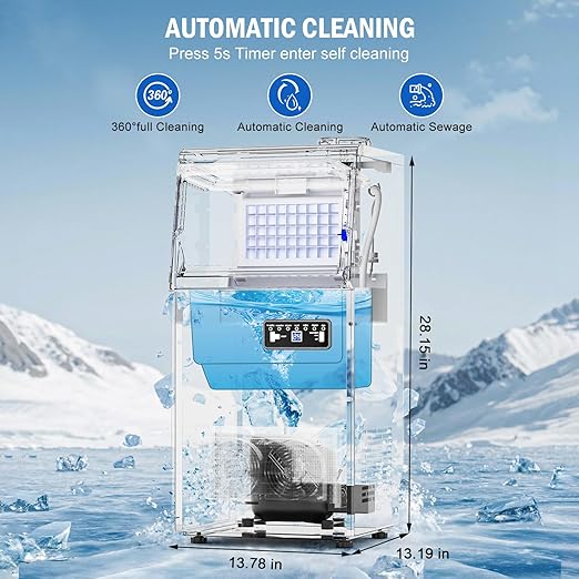 Commercial Ice Maker Machine 130 LBS/24H, 45 Ice Trays Freestanding & Undercounter Ice Machine Stainless Steel with 20 LBS Ice Storage Capacity, Ice Maker with Water Line and Filter, Dual Water Inlet