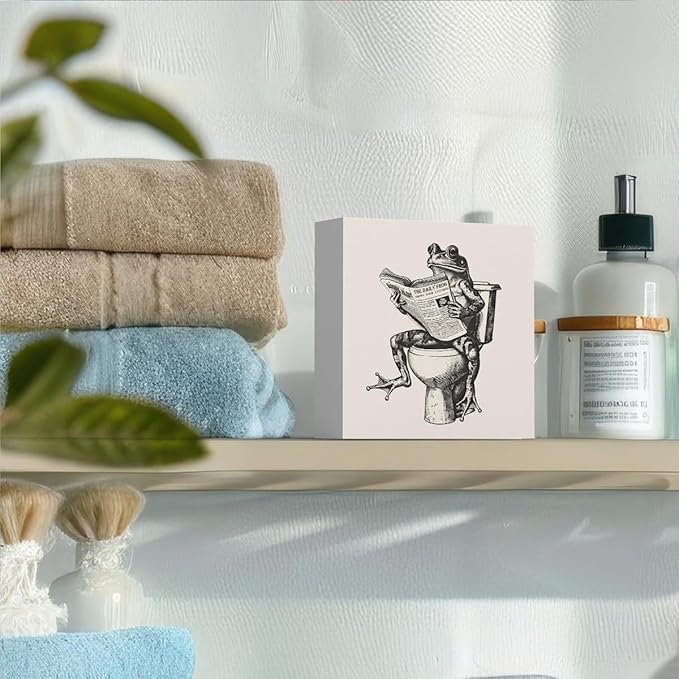 Funny Bathroom Decor, Funny Bathroom Wall Art, Black and White Bathroom Decor, Cute Bathroom Decor, Bathroom Decor for Shelves, Wooden Box Decor Sign for Home Farmhouse Office Living Room Table Shelf
