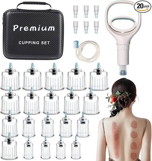 Cupping Kit for Massage Therapy 20 Suction Cups for Back Muscle Body Physical Pain Relief Cupping Set with Carring Case