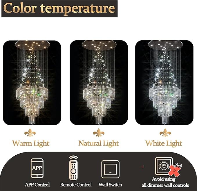 D32''X H100'' Modern Crystal Raindrop Gold Chandelier Lighting for Entrance, Stairs, Doorway, Crystal Ornament Chandelier Can be Used on Sloping Ceiling