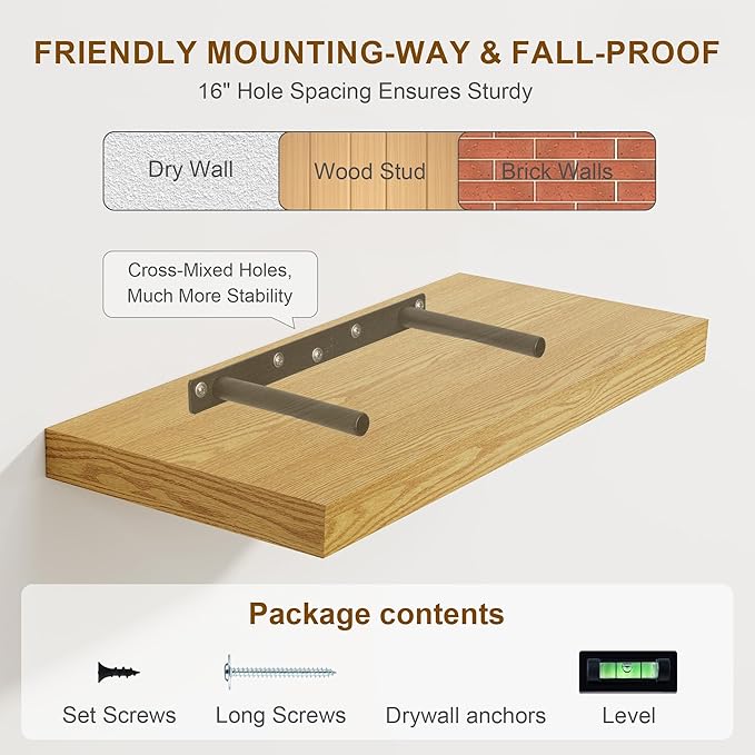 Fun Memories Floating Shelves, 8 Inch Deep Floating Shelves, Rustic Wood Fireplace Mantel 48 in Long, 48 x 8 Floating Wall Shelves for Living Room, Kitchen, Bedroom, Oak Color, 1 Pack