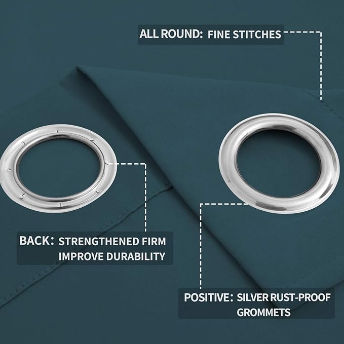 Easy-Going Blackout Curtains for Bedroom, Solid Thermal Insulated Grommet and Noise Reduction Window Drapes, Room Darkening Curtains for Living Room, 2 Panels (52x108 in,Bluestone)