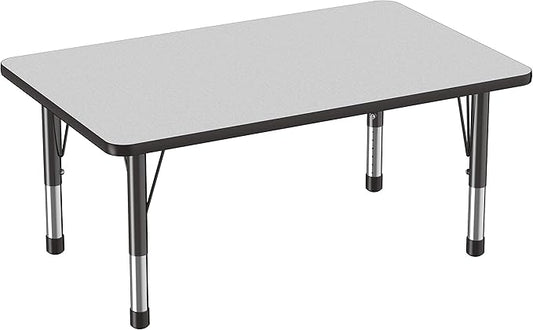 FDP Rectangle Activity School and Classroom Kids Table (30 x 48 inch), Chunky Toddler Legs, Adjustable Height 15-24 inches - Gray Top and Black Edge