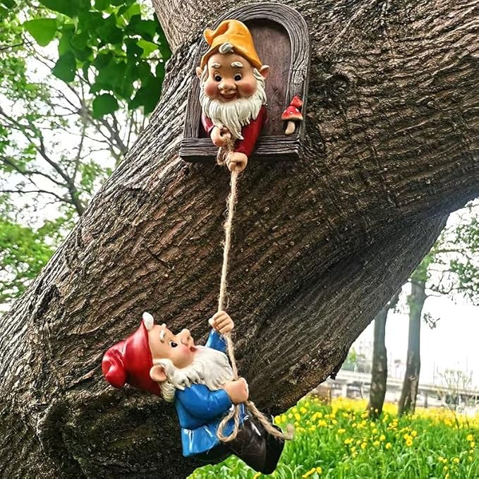 Climbing Gnomes Tree Faces Decor Outdoor for Yard, Adorable Gnome Elf Out Hugger Fairy Door Statue for Tree, Funny Garden Gnome Peeker Sculpture Yard Patio Art