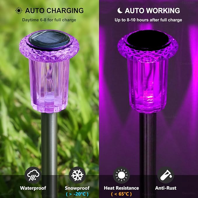 DenicMic Halloween Solar Lights Outdoor 15 Pack Purple LED Waterproof Yard Garden Patio Backyard Pathway Walkway Landscape Lawn Outside Halloween Decorations Outdoor
