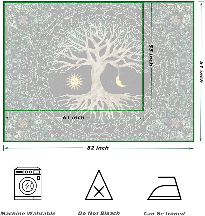 FORATER Tree of Life Wall Hanging - Aesthetic Sun and Moon Tapestry with Vintage Paisley Flowers (53 x 61 inches, Multicolor) for Bedroom, Living Room, Dorm