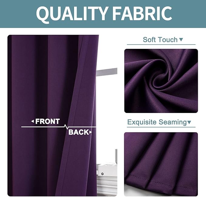 ChrisDowa Grommet Blackout Curtains for Bedroom and Living Room - 2 Panels Set Thermal Insulated Room Darkening Curtains (Royal Purple, 52W x 45L)