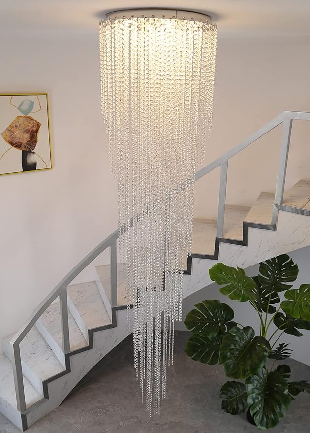 Flashing God H102'' High Ceiling Chandeliers for Entryway Modern Crystal Chandelier Large Foyer Chandeliers Modern Raindrop Chandelier for Villa Staircase,Pendant Light Fixtures