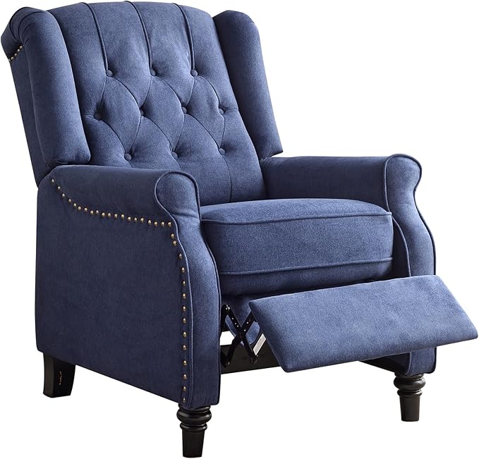 EBELLO 2 Pcs Pushback Recliner Chairs, Fabric Armchair Push Back Recliner with Rivet Decoration, Single Sofa Accent Chair for Living Room, Bedroom, Blue