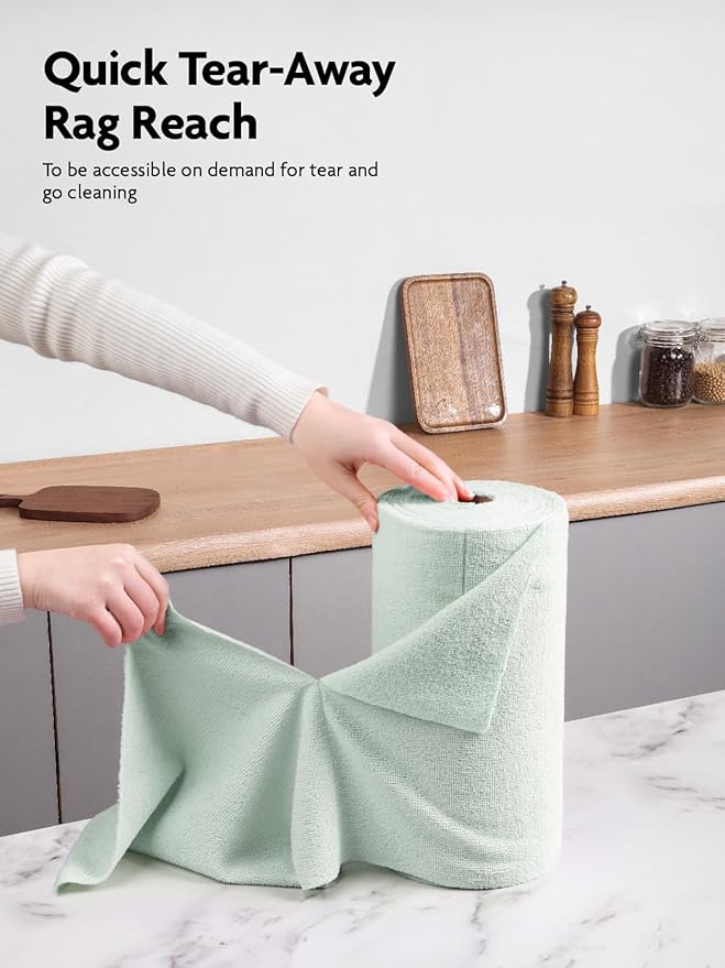 Fantasticlean Microfiber Cleaning Cloth Roll -75 Pack, Tear Away Microfiber Towels, 12" x 12", Reusable, Washable, Scratch Free, Ultra Absorbent Dish Rags for Car, Home, Garage or Shop (Moss Green)