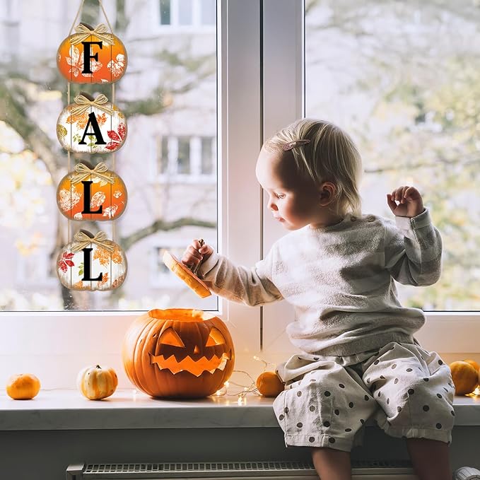 Fall Decorations for Home, Fall Pumpkin Door Sign for Front Door Decor, Autumn Maple Leaf Pumpkin Decorations Wooden Hanging Signs for Home Wall Porch Outdoor Party