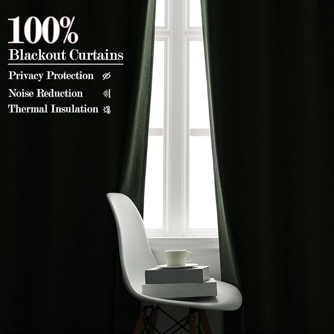 100% Blackout Linen Textured Drapes for Bedroom Pinch Pleated Curtains for Track System Portable Drapery for Sliding Glass Door/Storage/Space Room Divider, 70" Wx102 L, 1 PC, Fog Green