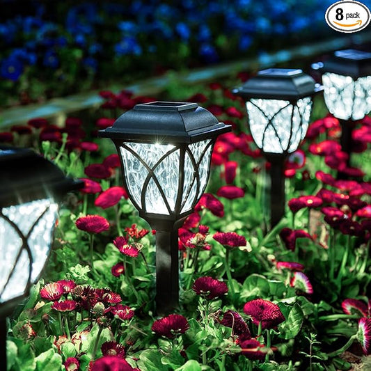 GIGALUMI Solar Lights Outdoor Waterproof, 8 Pack LED Solar Garden Lights, Outdoor Decorations, Garden Decor for Yard, Patio, Landscape, Planter, Walkway (Cold White)