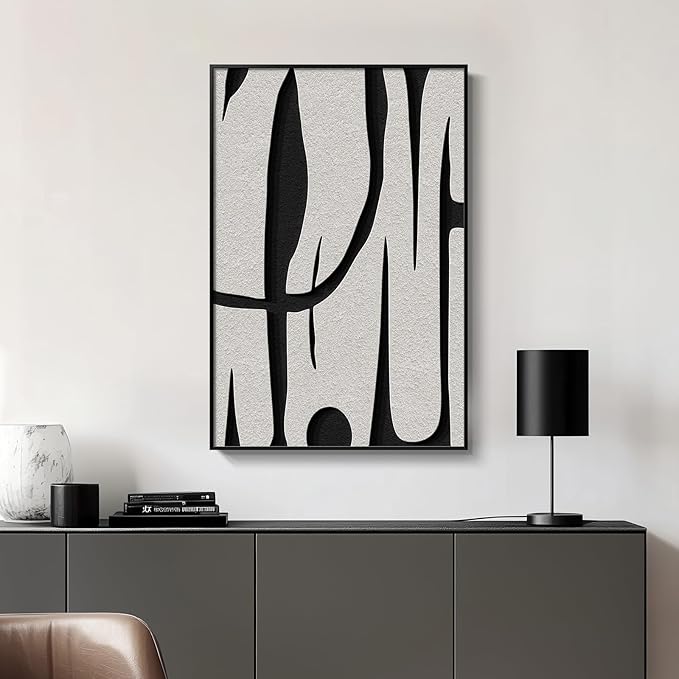 Framed Black and White Abstract Wall Art, Modern Large Canvas Paintings Artwork for Walls, Minimalist Abstract Lines Art Prints Pictures for Living Room Hallway Bedroom Office Bathroom Art Wall Decor 24x36 Inch