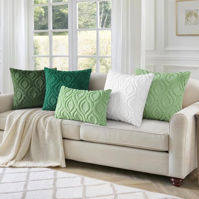 decorUhome Throw Pillow Covers 18x18 Inch Set of 2, Soft Plush Decorative Faux Fur Forest Elf Solid Couch Pillow Covers, Accent Farmhouse Neutral Square Euro Pillow Cases for Sofa Bed Living Room