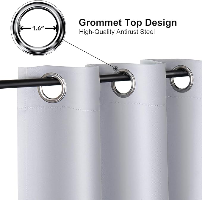 ChrisDowa Small Window Curtains 50 inches Long for Bedroom - Grommet Short Thermal Insulated Room Darkening Curtains for Kitchen (2 Panels, Greyish White, 29 x 50 Inch)