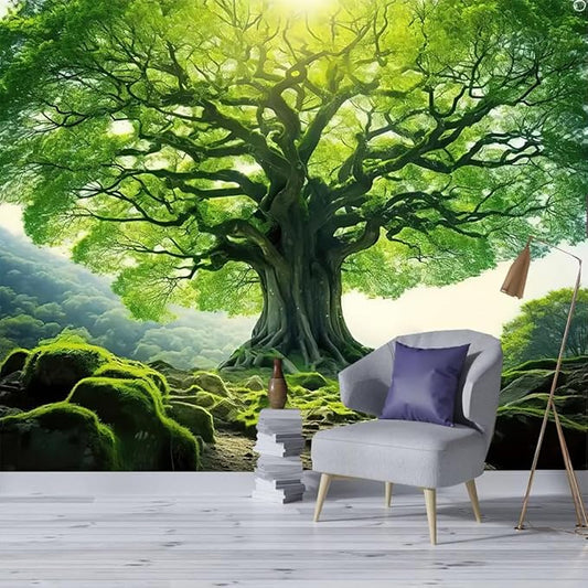 FENDROM Nature Green Big Tree Wall Tapestry Landscape Forest Mountains Sunshine Through Tree of life 3D Print Wall Art for Bedroom Living Room Dorm Decor