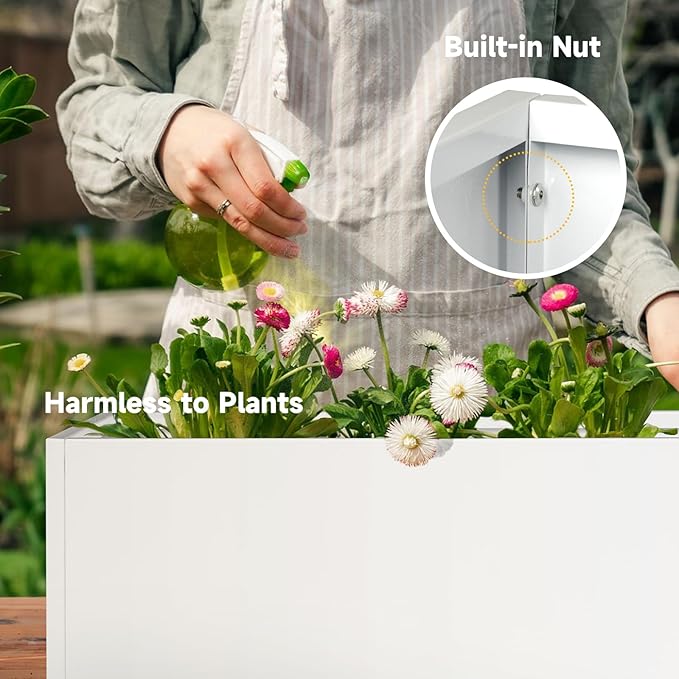 Galvanized Steel Garden Planter - White Matt Galvanized Metal Planter Box - Modern Metallic Heavy Planter - Indoor & Outdoor, Commercial & Residential (White, L36 x W12 x D16)