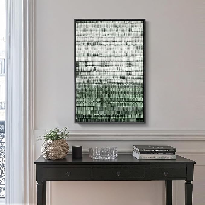 Framed Green Abstract Canvas Wall Art, Modern Art Prints Paintings Artwork for Walls, Minimalist Dark Sage Green Pictures for Living Room Dining Room Bedroom Office Bathroom Wall Decor 24x36 In
