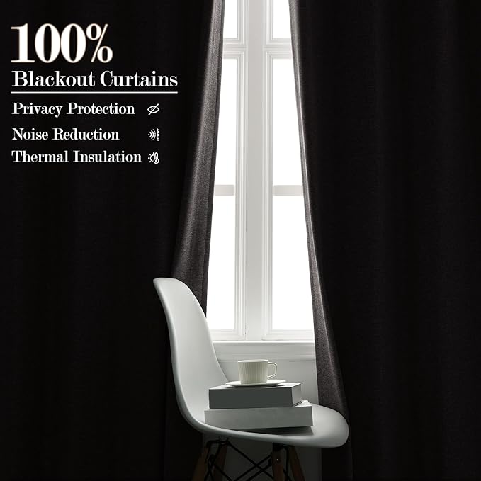 100% Blackout Linen Textured Drapes for Bedroom Pinch Pleated Curtains for Track System Portable Drapery for Sliding Glass Door/Storage/Space Room Divider, 70" Wx84 L, 1 PC, Browish Grey