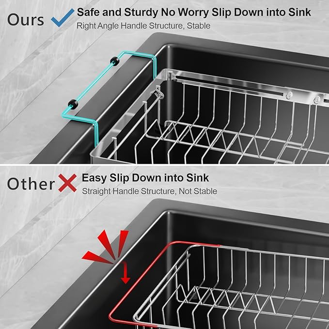 GSlife Expandable in Sink Dish Drying Rack - Stainless Steel Capacity Adjustable Over The Sink Dish Rack (13.4''-20.4''), Dish Drainer for Kitchen Sink Counter with Utensil Holder, Silver