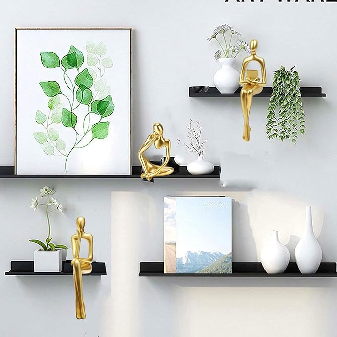 Gold Home Decor Thinker Statue Accents, Set of 3 Thinker Sculptures Office Decor Modern Abstract Resin Decoration on Shelf Table Desk for Living Room Office Bedroom (Large Gold)