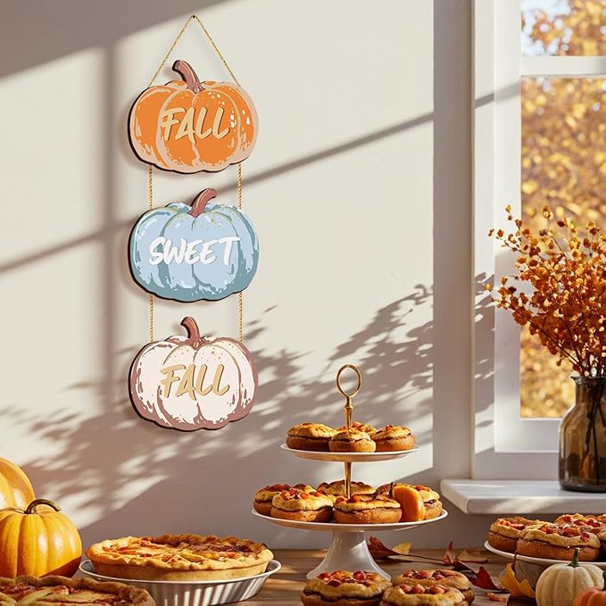 COLOR VALLEY ART Fall Pumpkin Welcome Sign Hello Fall Wood Hanging Decoration Autumn Wooden Signs Rustic Thanksgiving Decorative for Porch Home Wall Indoor Outdoor Decor, 9.8L''x8.6W''*3Pcs(Fall Pumpkins)