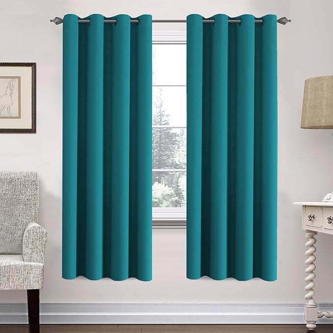 H.VERSAILTEX Solid Turquoise Blue Thermal Insulated Blackout Curtains Nickel Grommet Panels Room Darkening Window Drapes for Bedroom/Living Room 52 x 72 Inch (Set of 2)