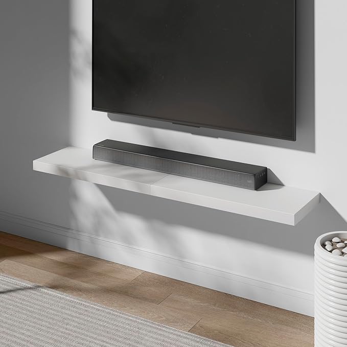 Floating Shelf, Set of 2 Wall Shelf, 24 in W x 12.75 in D x 2 in H Wooden Floating Wall Shelf with Invisible Brackets for Living Room/Bedroom/Bathroom/Kitchen Storage and Decor, White