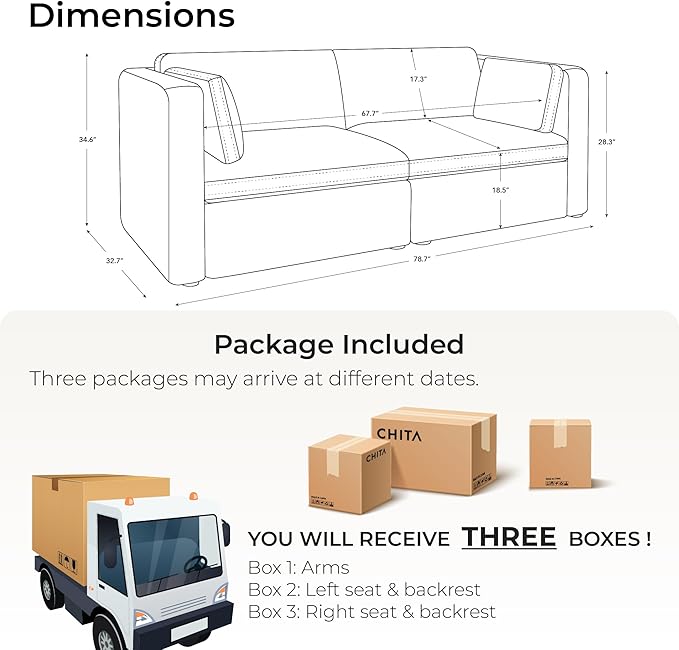 CHITA Small Modular Sectional Fabric Sofa Set, Extra Comfty Loveseat Cloud Couch, FSC Certified Modular Sectional Couch for Living Room, 78 inch Width, 2 Seat Modular Sofa, Linen