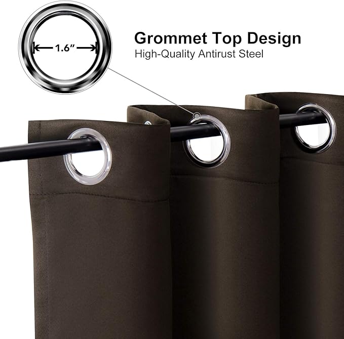 ChrisDowa Blackout Curtains 90 Inches Long 2 Panels Set for Living Room, Grommet Thermal Insulated Room Darkening Curtains for Bedroom (Brown, 52 x 90 Inch)