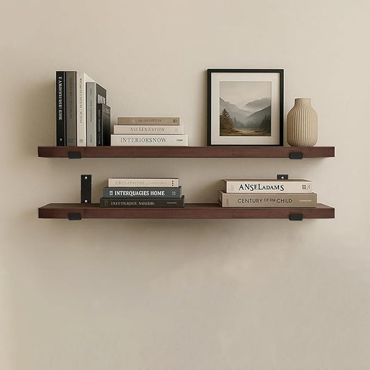 CONSDAN Floating Shelves for Wall Mounted Book Shelf Hanging Shelves Floating Bookshelf for Bedroom, Bathroom, Living Room, Kitchen USA Grown Solid Hardwood, Dark Maple 48x7.5x1.5 in (Set of 2)
