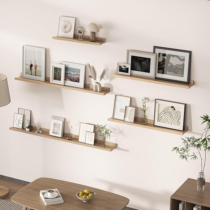 Floating Shelves for Wall, Picture Ledge Shelf 24 Inch Solid Wood Set of 2, Rustic Wall Shelves with Lip, Kids Bookshelf, Photo & Picture Live Edge Floating Shelves for Bedroom, Living Room, Kitchen