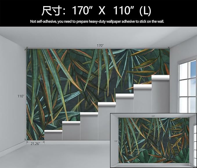 Dark Tropical Palm Leaf Wallpaper Mural Oil Painting Style Abstract Leaves Wall Mural (Not Peel and Stick)