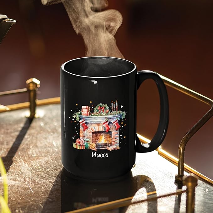 Cute Christmas Design Coffee Mug, Customized Name Black Cup For Christmas, Custom Christmas Themed Ceramic Mug 11oz 15oz, Personalized Christmas Decorative Cup, Gift For Friend Coworker