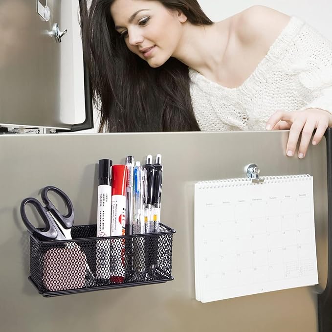 dedoot Magnetic Basket for refrigerator Storage Pencil Holder Basket Mesh Black Strong Magnetic Pen Holder for Refrigerator ,Whiteboard, Locker, Home and Office Organizer, 6.3x2.3x3.6inch,2 Pack