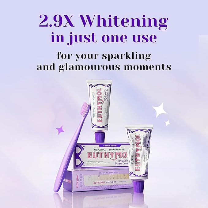 Euthymol Purple Whitening Toothpaste – for Yellow & Sensitive Teeth | Violet Tone-Up Formula, Instantly Brightens, 24H Stain Defense, Long-Lasting Fresh Breath (Pack of 2)