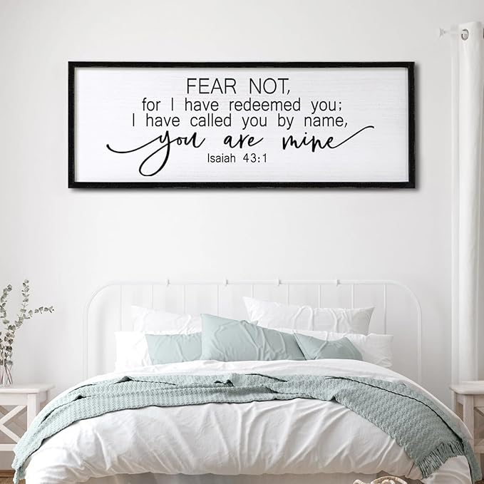 Fear Not for I Have Redeemed You Sign Framed Wall Art, 40''×15'' Rustic Religious Christian Isaiah 43:1 Bible Verse Sign, Horizontal Holy Inspirational Catholic Scripture Decor