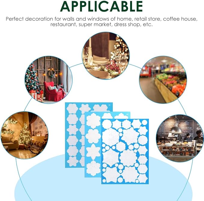DC-BEAUTIFUL 318 Pcs Christmas Snowflakes Clings Decoration Set, White Christmas Theme Window Stickers, Winter Snow Flakes Clings Party Decal (12 Sheets)
