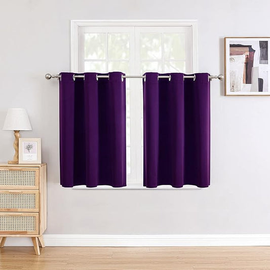 ChrisDowa Small Window Curtains for Kitchen and Bedroom - Grommet Short Thermal Insulated Room Darkening Curtains (2 Panels, Royal Purple, 42 x 36 Inch)