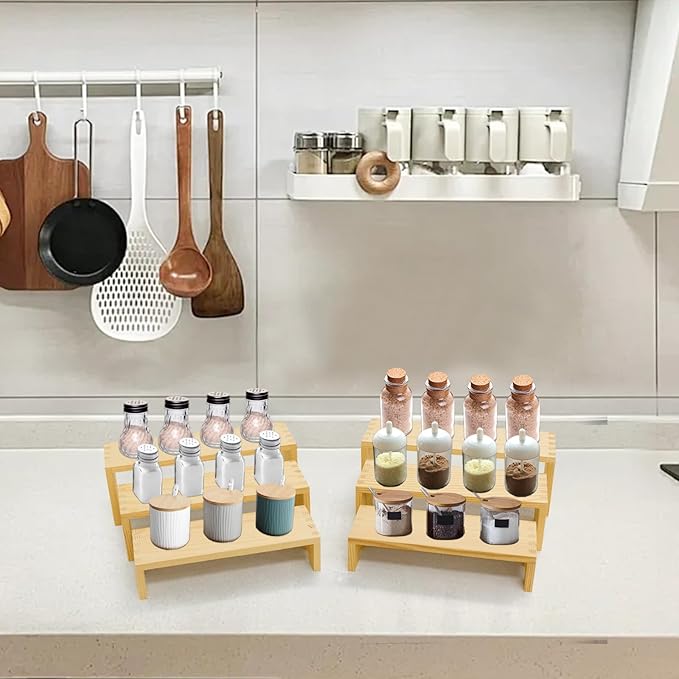 Display Wood Risers Wooden Stand 3 Tier 4 Set 12 Pieces Wooden Stands Decorative Rectangular Display Cupcake Stands Perfume Racks Cologne Organizer(Nature)