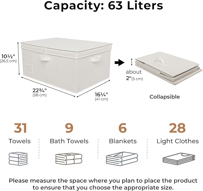 GRANNY SAYS Fabric Storage Bin with Lid, Decorative Storage Boxes, Basket for Shelves, Closet Storage Bins, Large Storage Bins for Clothing, Jumbo, Ivory, 2-Pack