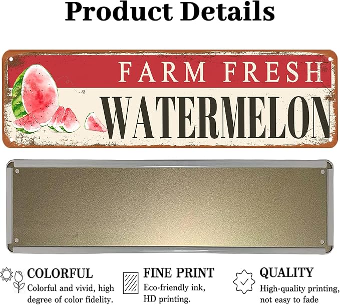 Farm Fresh Watermelon Sign Watermelon Decor Vintage Metal Tin Sign Farmers Market Decor Farm Fresh Watermelon Locally Grown Signs For Home Kitchen Cave Garage Bar Art Plaque Wall Decoration 4x16 Inches