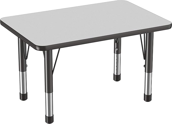 FDP Rectangle Activity School and Classroom Kids Table (24 x 36 inch), Chunky Toddler Leg, Adjustable Height 15-24 inches - Gray Top and Black Edge