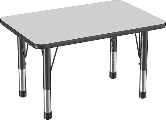 FDP Rectangle Activity School and Classroom Kids Table (24 x 36 inch), Chunky Toddler Leg, Adjustable Height 15-24 inches - Gray Top and Black Edge